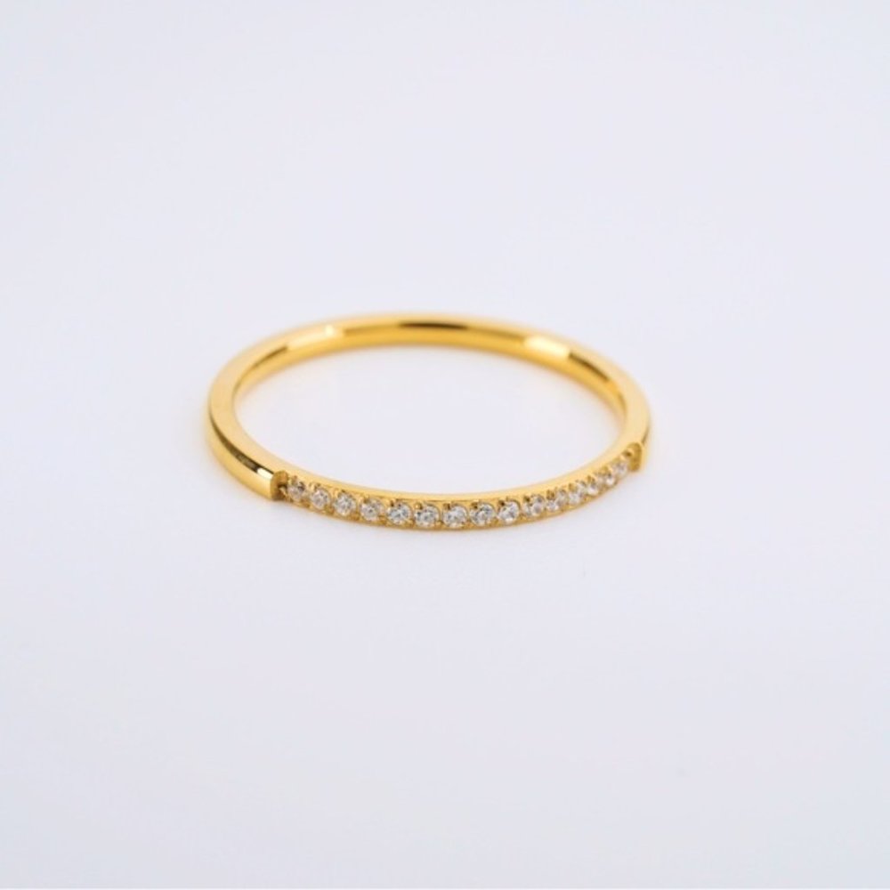 Tiny Single Row Paved Crystals 18K Gold Plated Ring - Clear